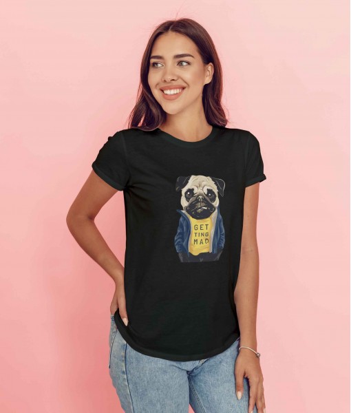 Дамска тениска с щампа Арт Blue jacket dog